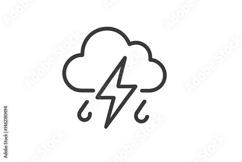 Vector illustration of a cloud with lightning and rain, representing a stormy weather condition in a minimalist style
