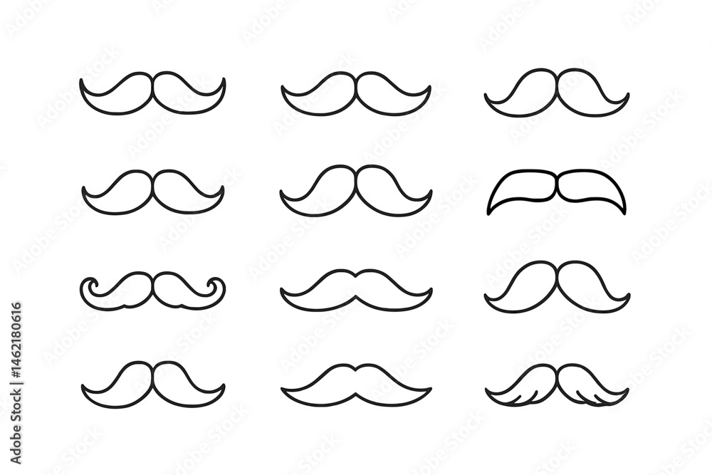 Collection of vector mustache icons in various styles for creative designs and projects Collection of vector mustache icons in various styles for creative designs and projects
