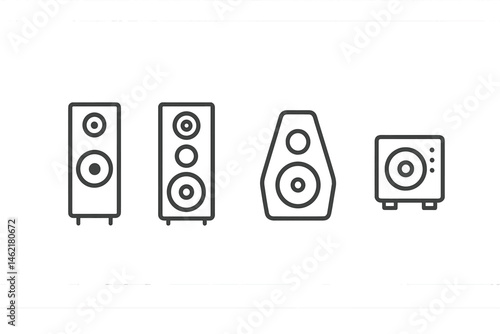 Vector illustration of different speaker types showcasing audio design and sound system components