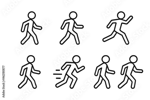Dynamic vector illustration of various walking and running poses for activity representation