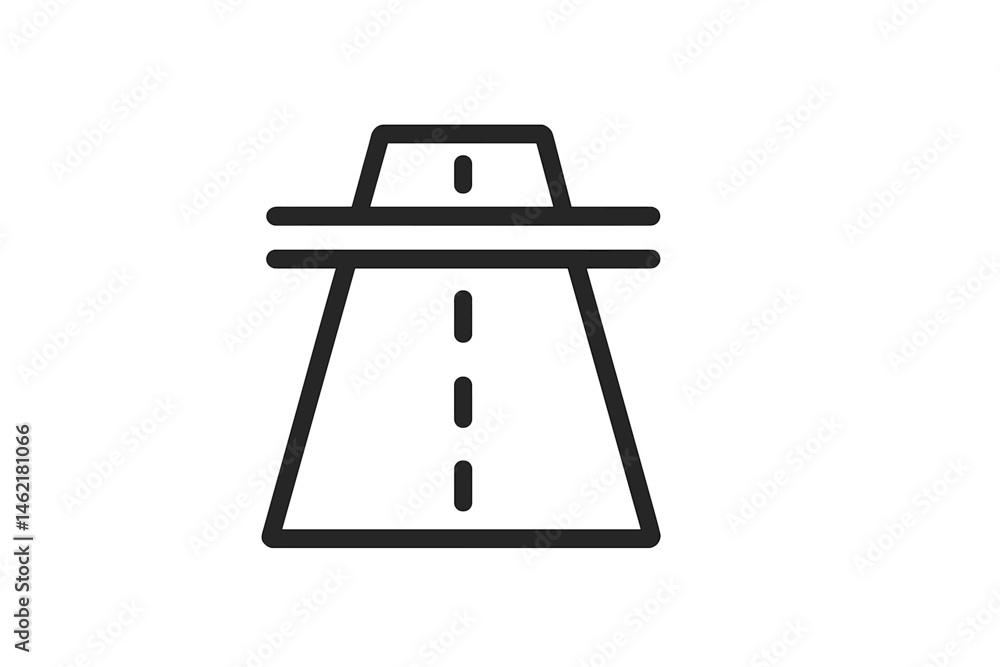 Road icon representing a simplified highway in vector art style with solid lines and minimalistic design