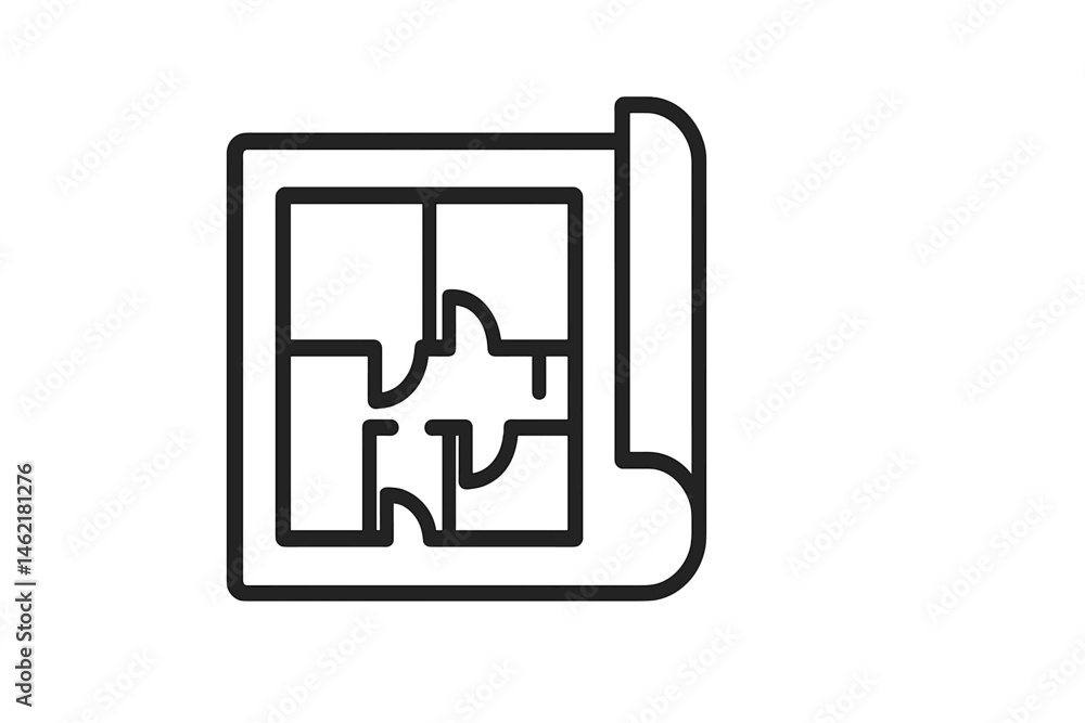 Vector illustration of a puzzle piece on a blueprint layout, representing design planning and problem-solving in construction projects Vector illustration of a puzzle piece on a blueprint layout, representing design planning and problem-solving in construction projects