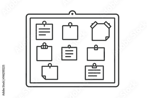 Corral of memo notes and reminders on a bulletin board for efficient organization and planning tasks
