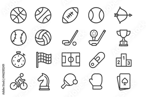 Sports icons representing various athletic activities in a simple vector illustration style suitable for multiple applications
