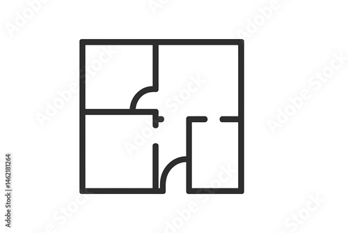 Floor plan outline depicting a simple residential layout with multiple rooms and connections