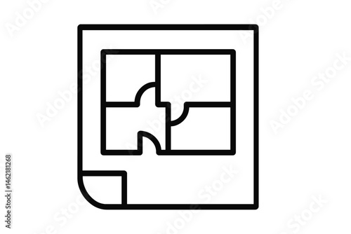 Vector illustration icon of a puzzle piece integrated into a grid layout showcasing design elements and creativity