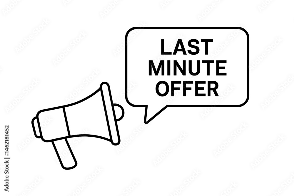 Last minute offer announcement with a megaphone in a vector illustration style for promotional campaigns Last minute offer announcement with a megaphone in a vector illustration style for promotional campaigns