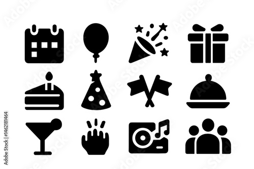 Celebrate events with fun and stylish vector icons for parties, achievements, and gatherings