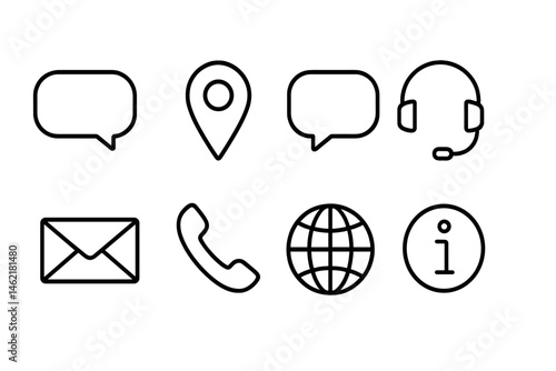 Vector illustration icons representing communication tools and contact methods for digital interaction design