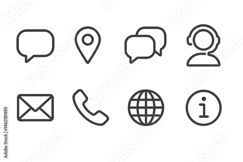 Vector illustration icons representing communication, location, and information services suitable for various applications