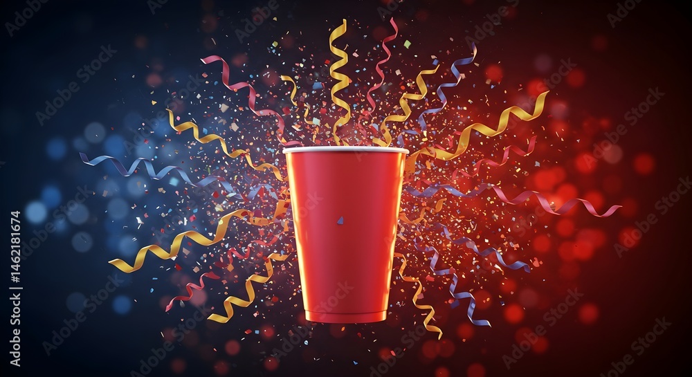 Red party cup exploding with confetti. Celebration!