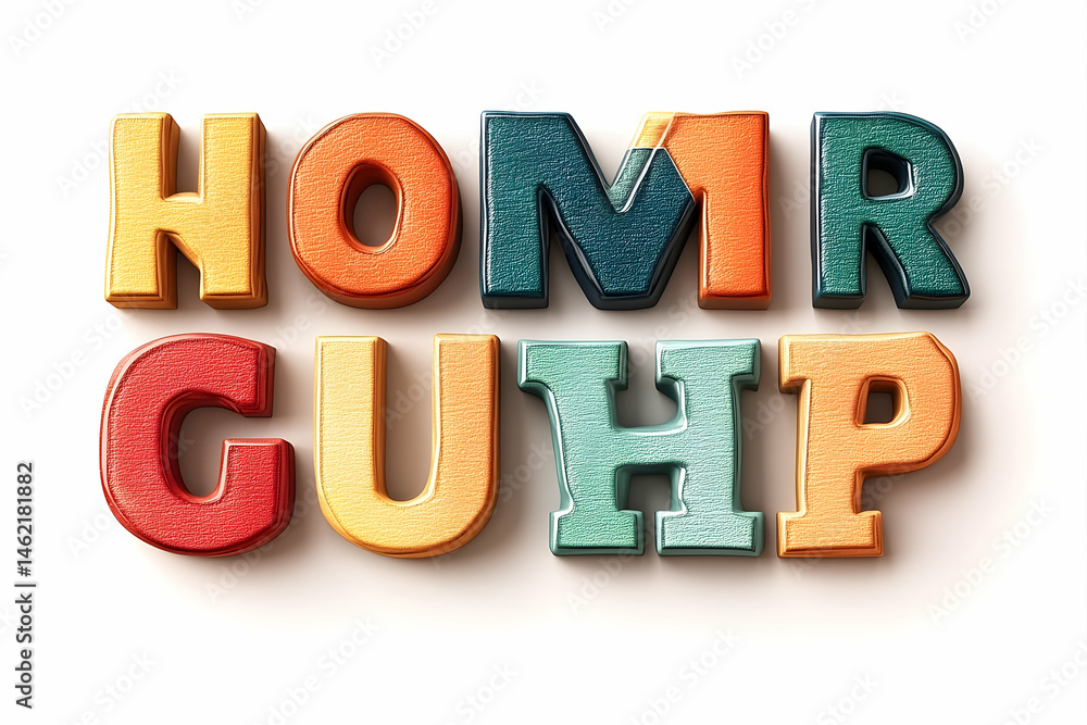 Colorful bold letters arrangement Colorful bold letters arrangement