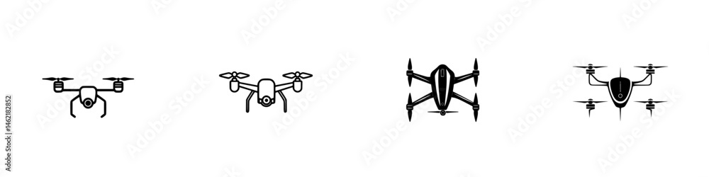 Various vector illustrations of drones in distinct designs emphasize the technology's versatility and innovation Various vector illustrations of drones in distinct designs emphasize the technology's versatility and innovation