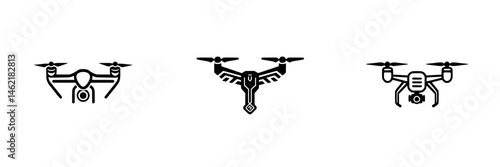 Various vector illustrations of drone icons showcasing different designs and features for technology enthusiasts and developers