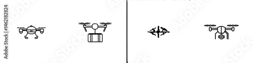 Vector illustration showing various types of drones used for delivery and navigation in modern technology settings
