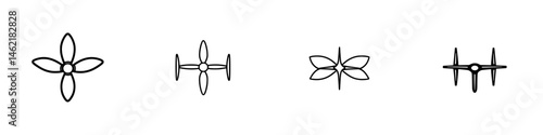 Vector illustration icons of drone propellers showcasing different designs and orientations in a minimalist style
