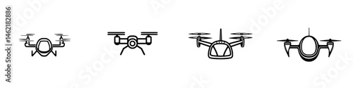 Vector illustration of various drone designs highlighting innovative aerial technology in modern transportation