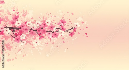 Obraz na płótnie Delicate pink cherry blossoms on a branch, petals gently falling. Springtime beauty. w salonie
