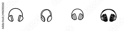 Various styles of headphones represented in vector illustration showcasing sleek designs and diverse shapes suitable for modern audio needs