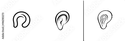 Vector illustration of diverse ear designs showcasing different styles and angles for artistic reference or educational use