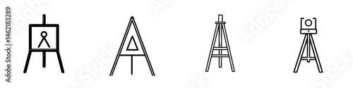 Illustration of various easels used for art presentations and displays in creative settings