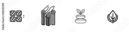 Vector illustration icons representing wellness, relaxation, and nature themes for spa and mindfulness activities
