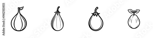 Vector illustration of different eggplant variations showing various shapes and sizes against a minimalist background