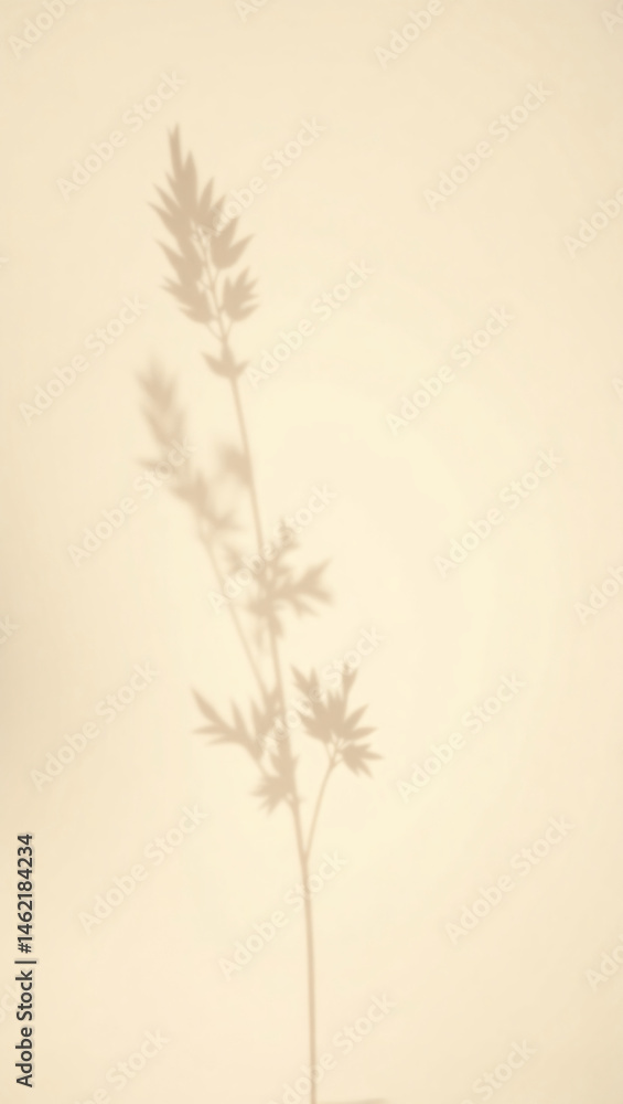Fototapeta premium A simple, minimalist photo of a plant shadow, projecting a serene silhouette on a plain backdrop, suggesting a blend of natural beauty and artistic presentation.