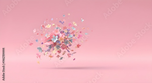 Pastel pink floral explosion.  A burst of colorful flowers against a soft background.