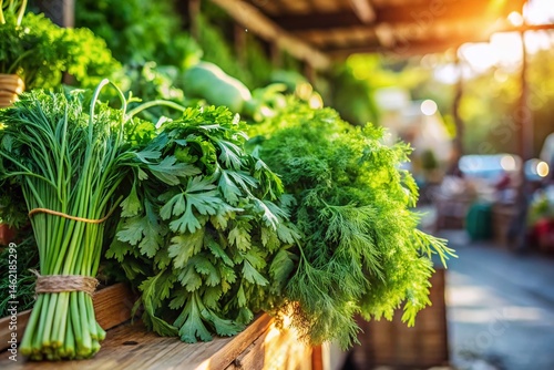 Fresh Dill & Parsley at Farmers Market - Vibrant Herbs on Display