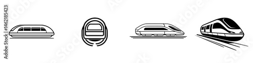 Vector illustration icons of various trains showcasing modern transportation designs