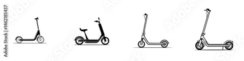 Vector illustration of electric scooters in various designs showcasing modern urban mobility options