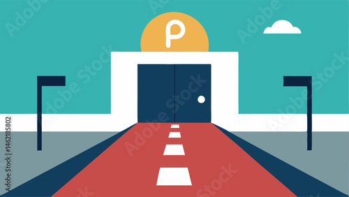 Parking Lot Entrance A wide entrance to a parking lot with a clear pathway leading to the accessible parking area featuring a sign indicating Accessible Parking.