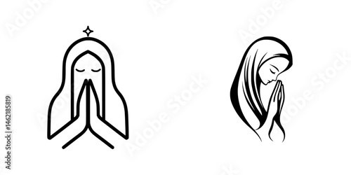 Vector illustration of two praying figures with serene expressions and head coverings in a minimalist style