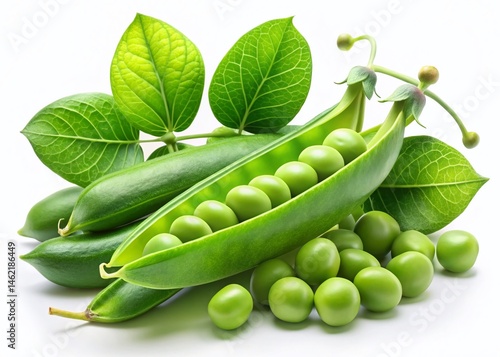 Fresh Green Peas: Floating Pods & Leaves - Isolated PNG Image for Design