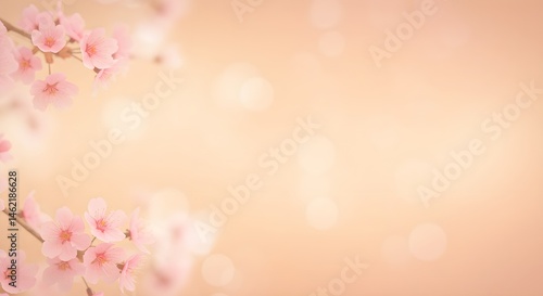 Obraz na płótnie Delicate pink cherry blossoms against a soft, peach-colored background. Springtime beauty. w salonie