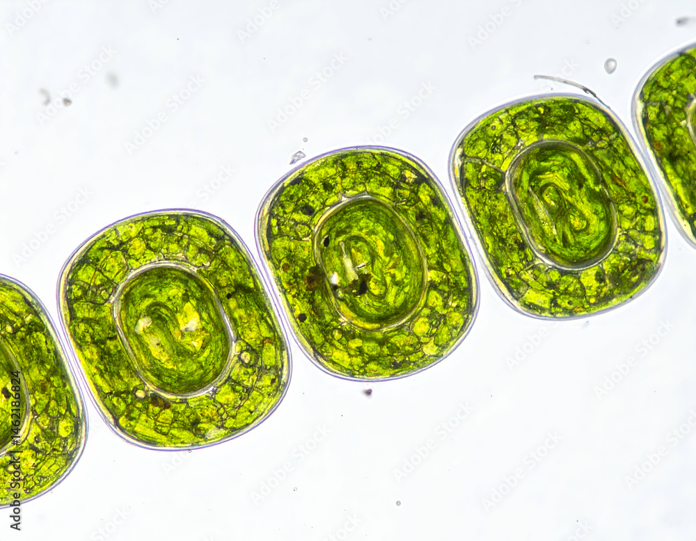 Obraz premium Microscopic View Of Green Algae Filaments