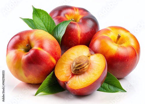 Fresh Juicy Peaches and Nectarines Isolated on White Background - High Resolution Stock Photo