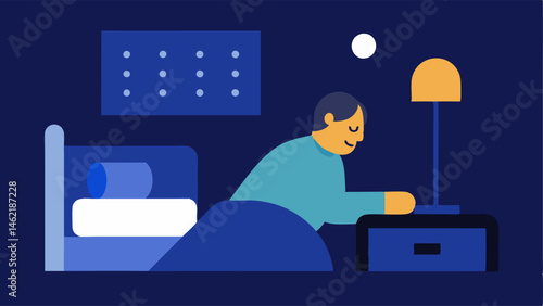 Nighttime Reading A person in bed using a bedside Braille display with a soft lamp glowing illustrating a quiet moment of reading before sleep.