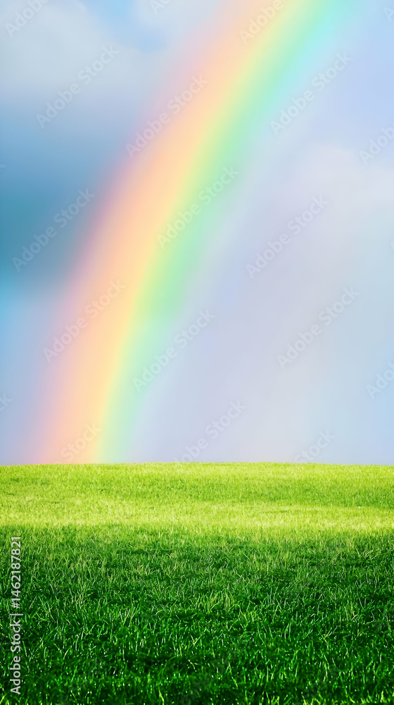 Naklejka premium Rainbow Arcs Over Lush Green Field