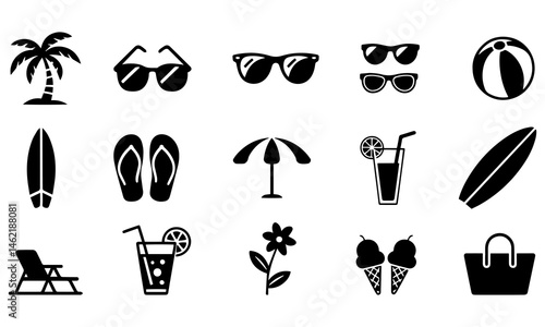 Hand-Drawn Summer Icon Set - Travel & Vacation Vector Illustration on White Background