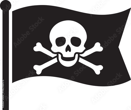 Pirate flag a skull with crossbones silhouette, skull and crossbones flag icon, vector illustration