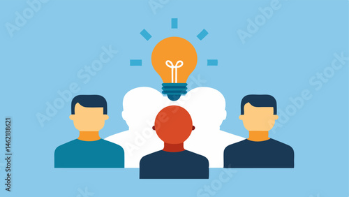 Insight Lightbulb A group discussion where a lightbulb icon above a participant symbolizes a breakthrough moment in understanding or finding solutions to mental health challenges.