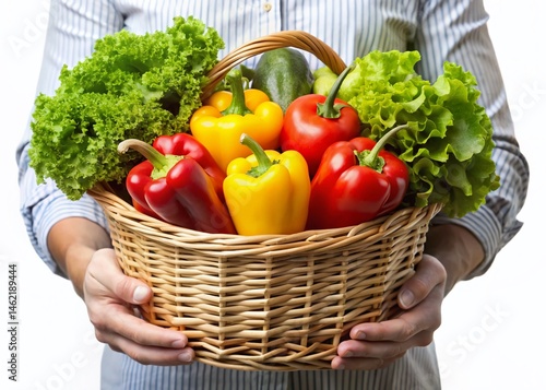 Fresh Vegetables in Wicker Basket, Farmer's Market Harvest, Healthy Eating, Organic Produce, White Background