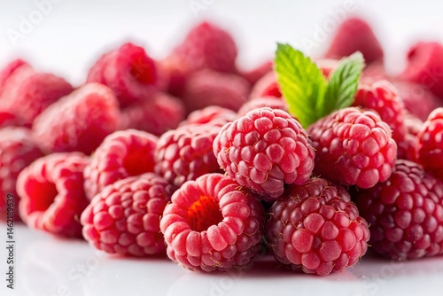 Fresh Wild Raspberries Peeled, Isolated on White Background - Top View