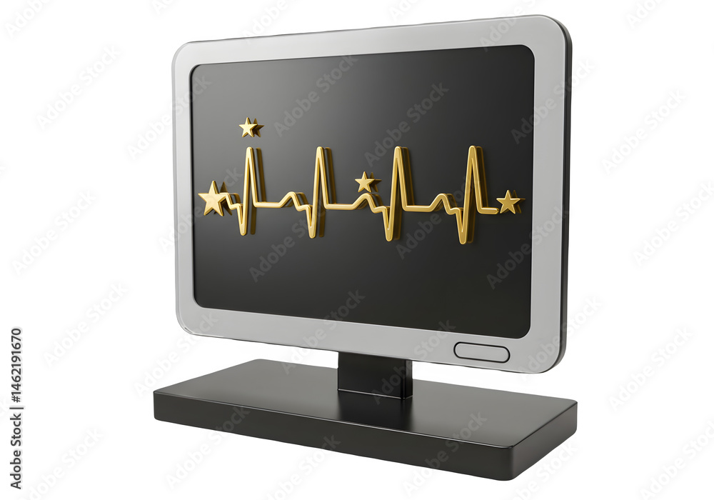 Gold heartbeat on dark screen. Quality health monitoring concept.