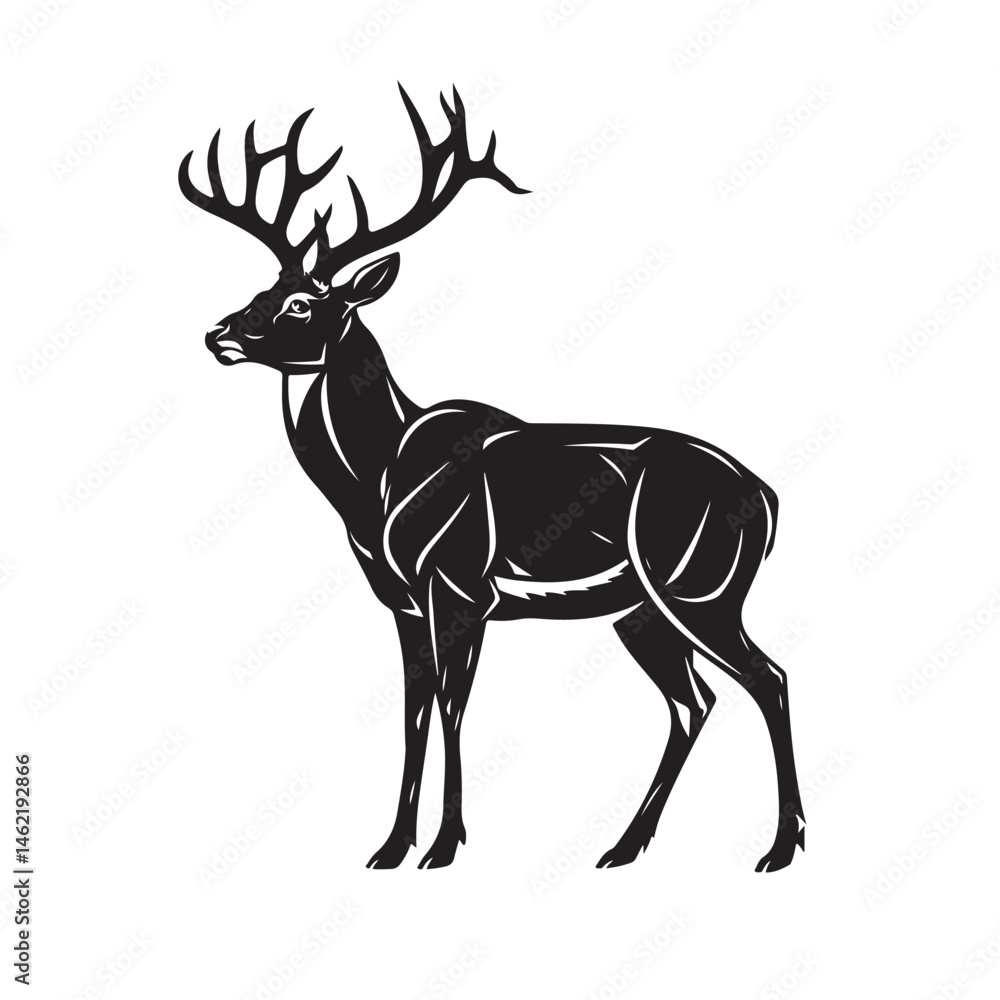 Fototapeta premium Black Deer Outline – Stag Animal Silhouette Vector