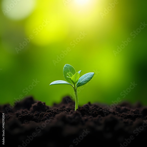 Young Plant Sprouting from Soil in Sunlit Nature