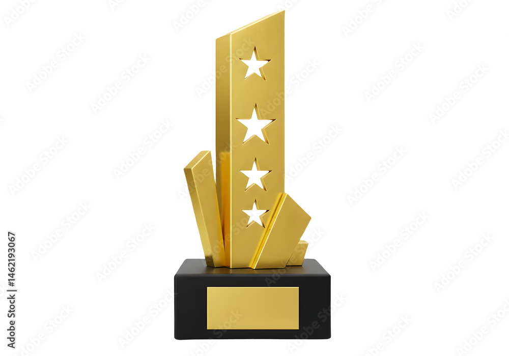 Golden award trophy with three stars. Achievement and success concept.