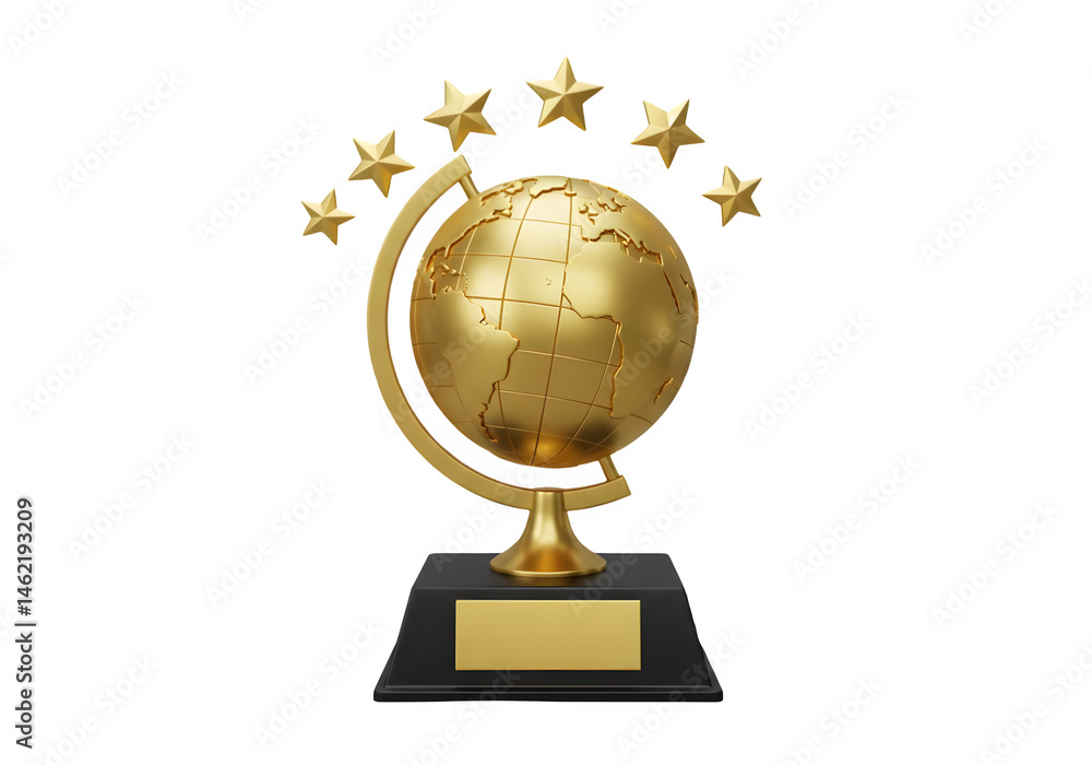 Golden globe award with five stars. Perfect for global achievement.